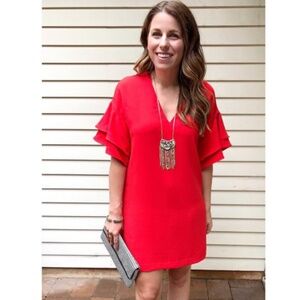 Zara Red Ruffle-Sleeve Shift Dress – Size XS